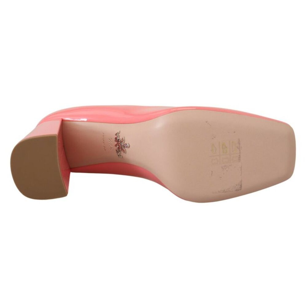 Prada Pink Patent Leather Block Heels Pumps Women's Classic